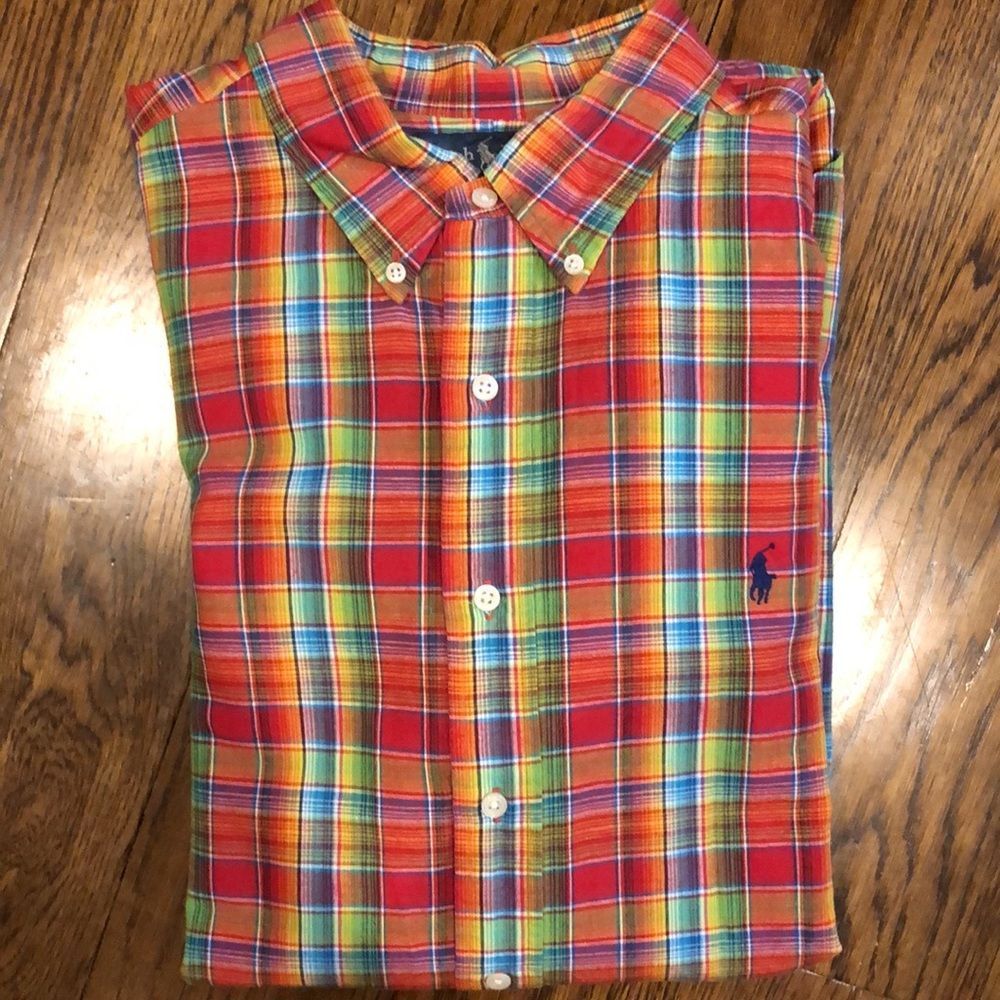 RALPH LAUREN Men’s Red Yellow Blue Bright Long Sleeve Button Down Shirt Sz XL